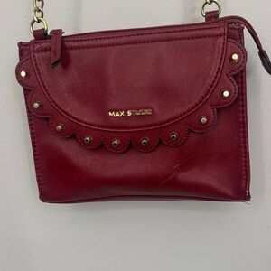 Max Studio Deep Red Scallop-Trim Crossbody with Gold Accents